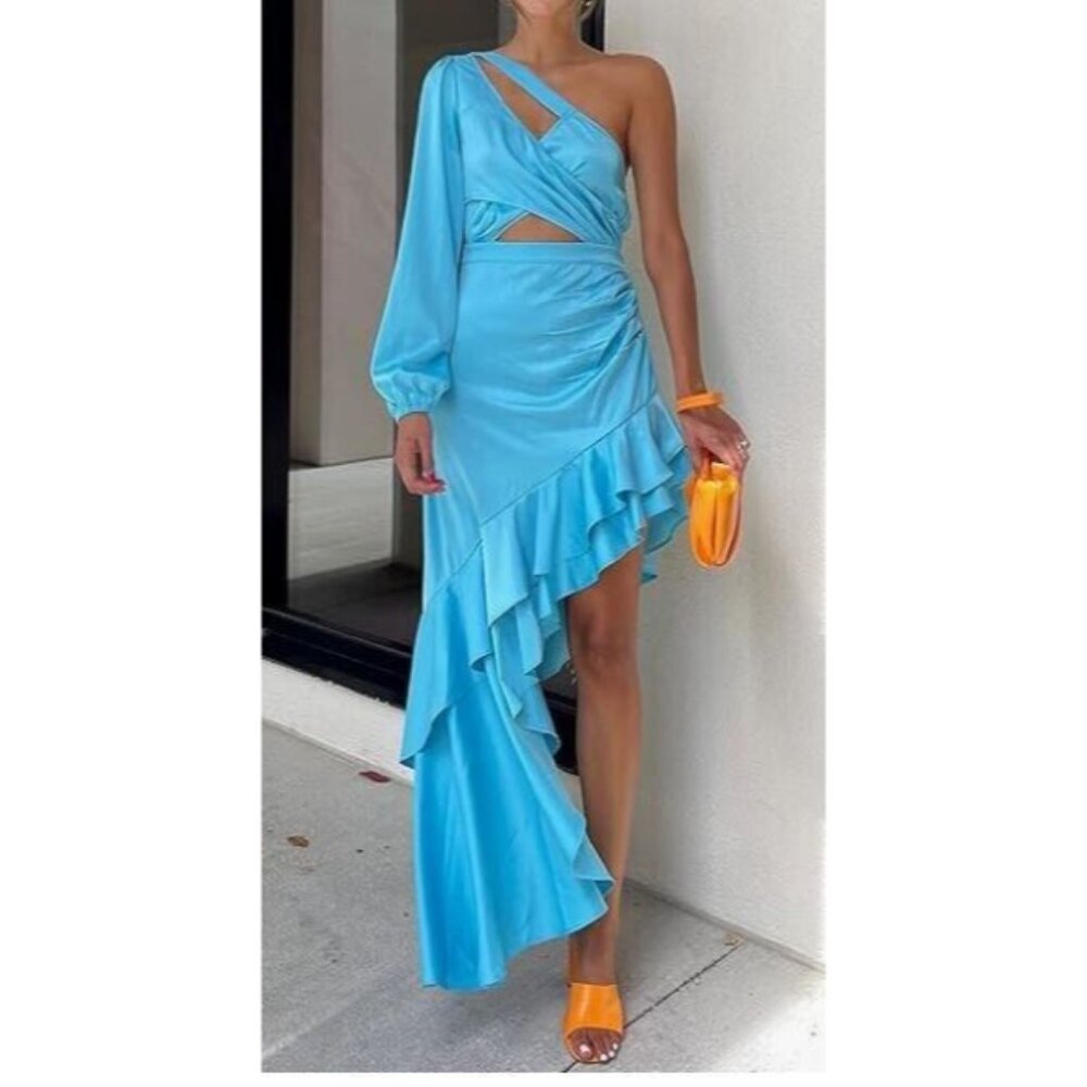 THE DROP  Women's Lavendula One Shoulder Asymmetrical Dress LARGE NWT